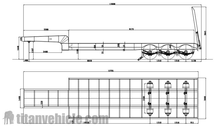 Drawing of 80T Lowbed Semi Trailer 