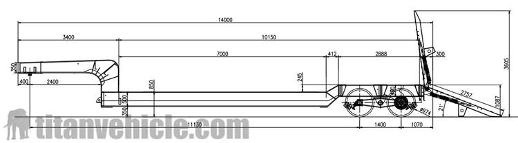 Drawing of 2 Line 4 Axle Lowbed Semi Trailer