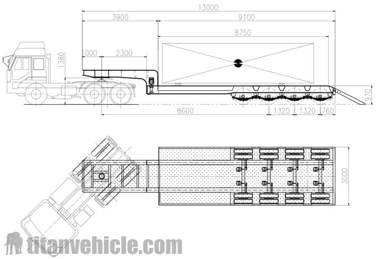 Drawing of 4 axle 80Ton Lowbed Semi Trailer 