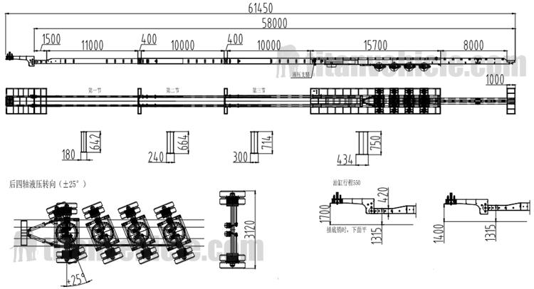 Drawing of Extendable Wind Blade Trailer for Sale with Best Price